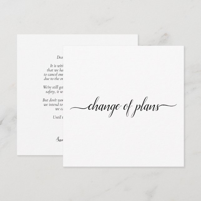 Faire-part Changement de plans Mariage annulé ou reporté (Devant / Derrière)
