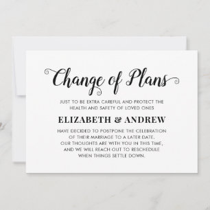 Faire-part Changement de plans Mariage reporté Écriture éléga