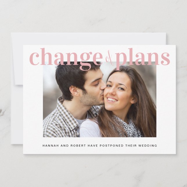 Faire-part Changement de plans Photo Rose Mariage Report (Devant)