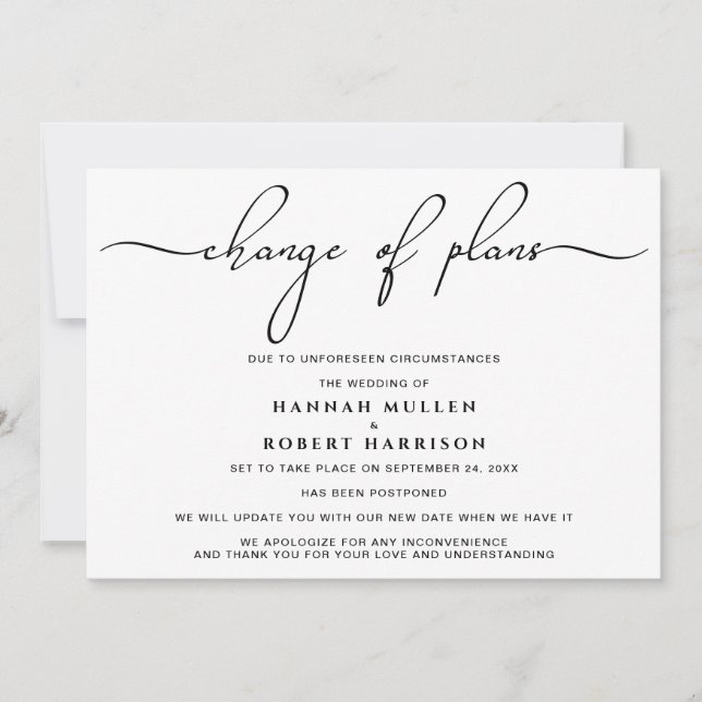 Faire-part Changement de plans Report Noir Blanc (Devant)