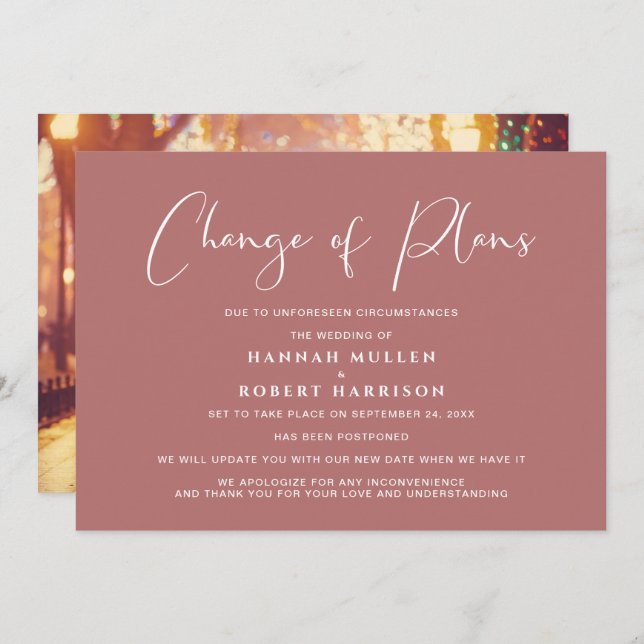 Faire-part Changement de plans Report Photo Marsala (Devant / Derrière)