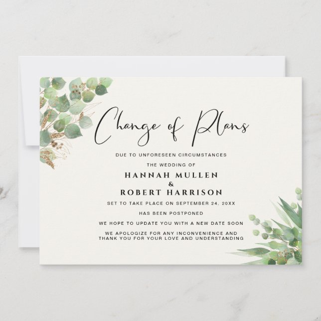 Faire-part Changement de report de mariage Plans Eucalyptus C (Devant)