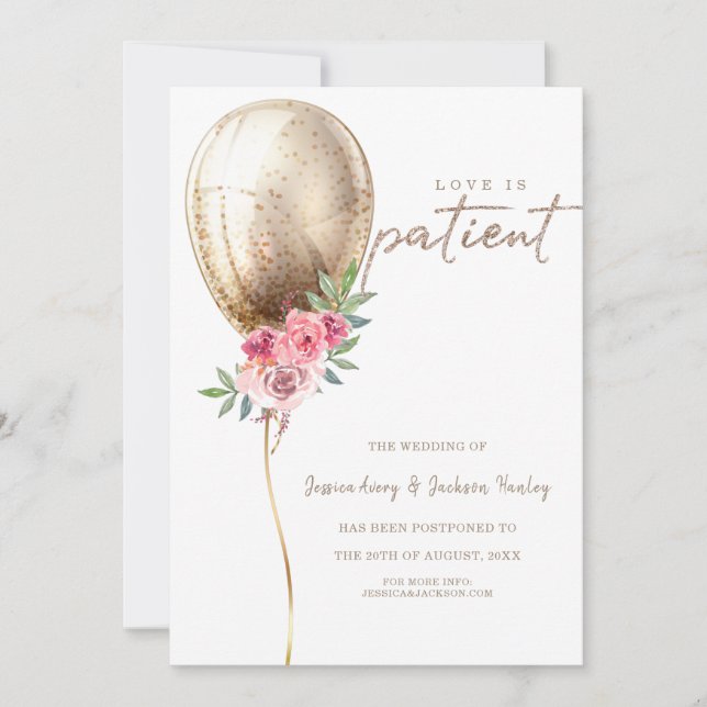 Faire-part Changer la date Mariage Luxe Beige Balloon (Devant)