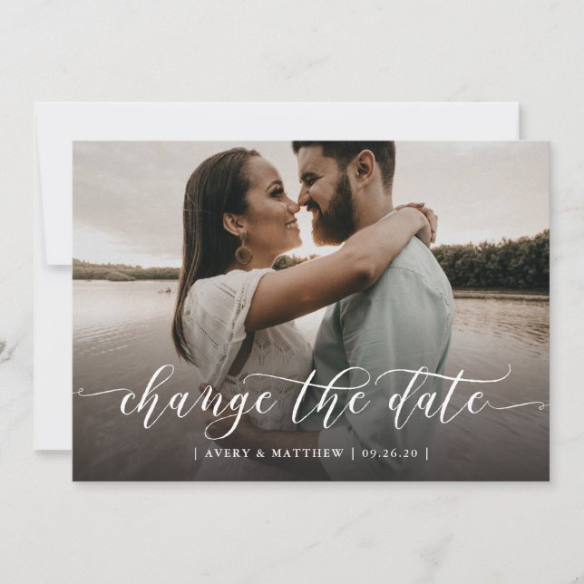 Faire-part Changer la date Photo Calligraphie moderne minimal (Devant)