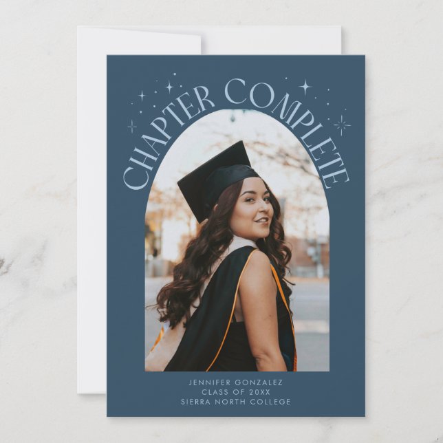 Faire-part Chapter Complete Navy Blue Arch Frame Photo Grad (Devant)