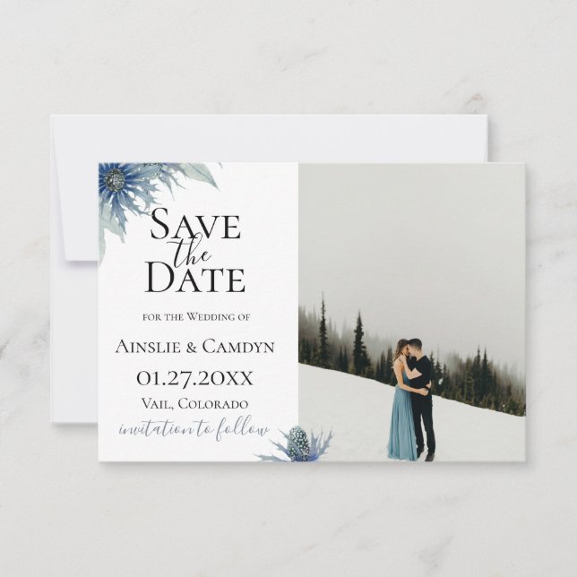 Faire-part Chardon Bleu Photo Save The Date (Devant)