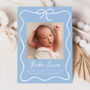 Faire-part Charming Bow Blue Baby Boy Photo Birth