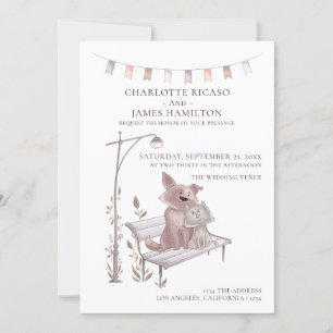 Faire-part Chat et chien sur un banc animal Mariage à thème