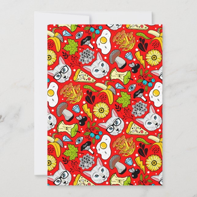 Faire-part Chat et oeuf sur le rouge (Devant)