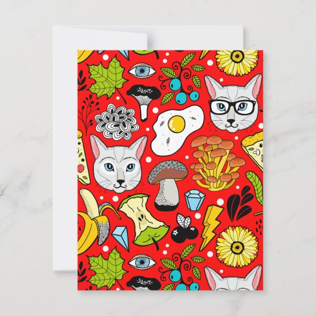 Faire-part Chat et oeuf sur le rouge (Devant)