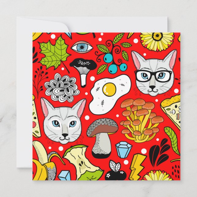 Faire-part Chat et oeuf sur le rouge (Devant)
