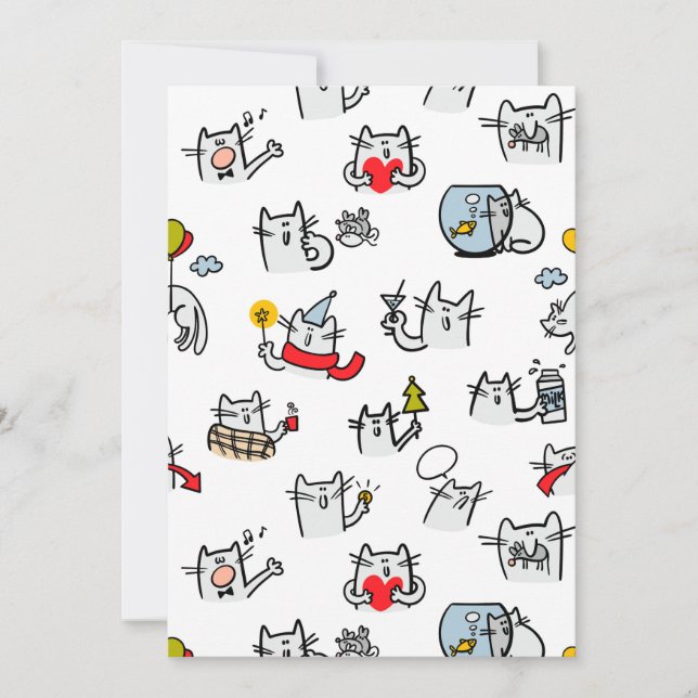 Faire-part Chats amusants, lait et magie. (Devant)