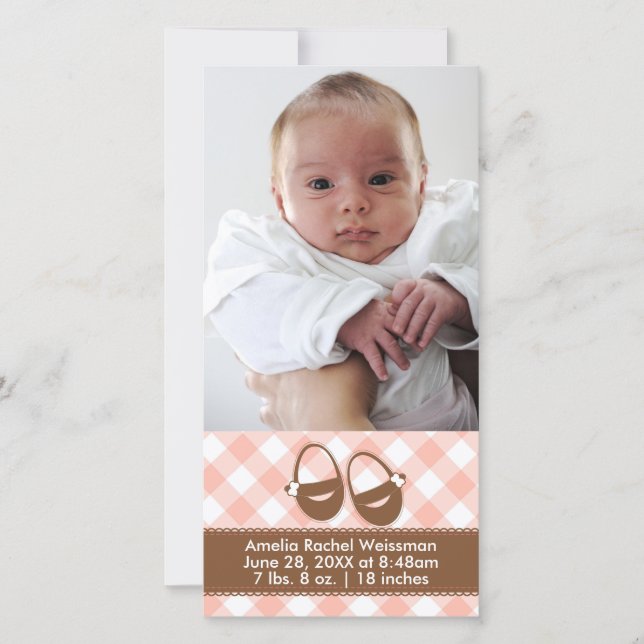 Faire-part Chaussons bébé rose/marron - Annonce de la photoca (Devant)