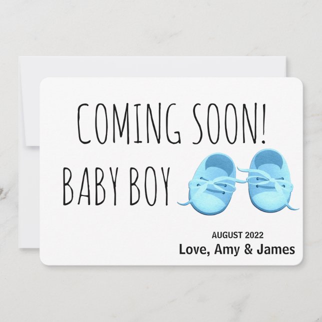 Faire-part Chaussures bébé mignonnes bientôt bleu Grossesse (Devant)