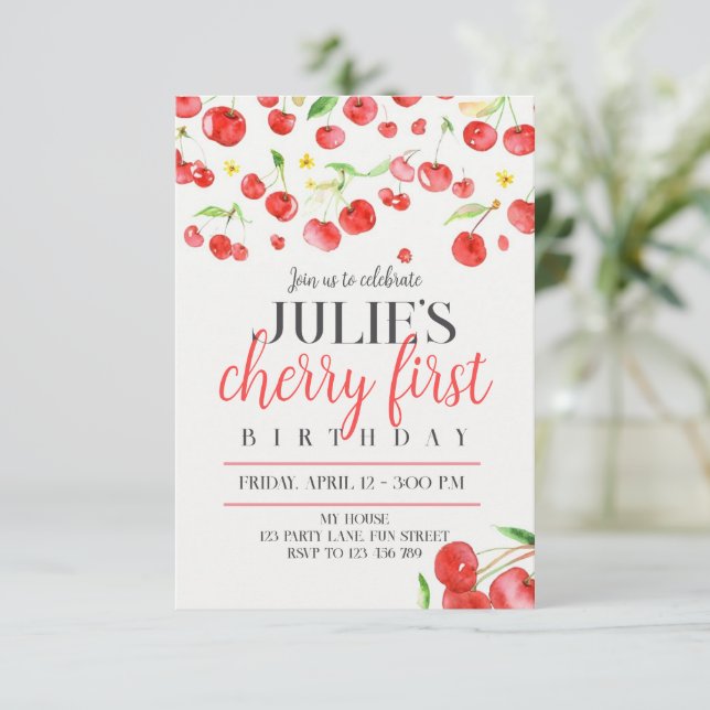 Faire-part Cherry first birthday (Debout devant)