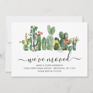 Faire-part Chic Aquarelle Cactus Nous avons déménagé Nouvelle