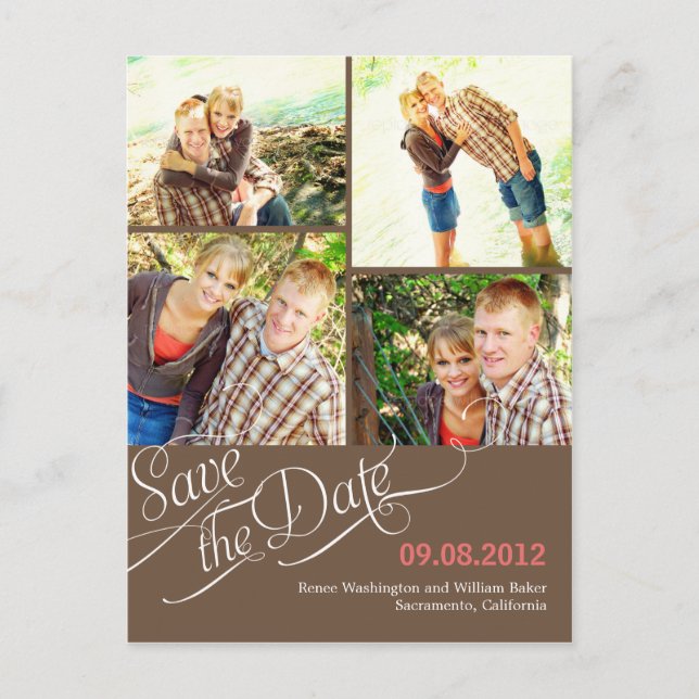 Faire-part Chic Calligraphy Enregistrer La Date Carte Postale (Devant)