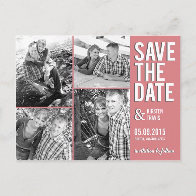 Faire-part Chic Collage Enregistrer La Date Carte Postale (Devant)