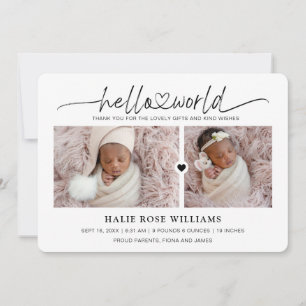Faire-part Chic Collage Photo de Naissance Hello World