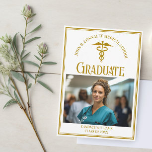 Faire-part Chic Gold Médicale School Graduation Photo