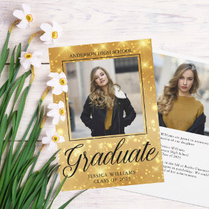 Faire-part Chic Graduate Photo Gold Sparkle 2023 Graduation