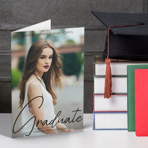 Faire-part Chic Graduation Photo manuscrite Script plié