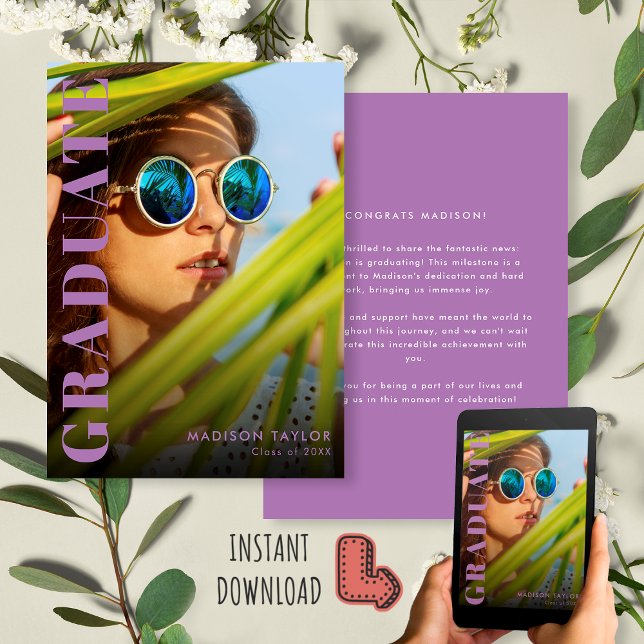 Faire-part Chic Lavender Purple Photo Moderne Graduation (Créateur téléchargé)