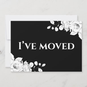 Faire-part Chic Moderne Fleurs Noires et Blanches Je Déménage