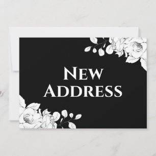 Faire-part Chic moderne noir blanc floral Nouvelle adresse