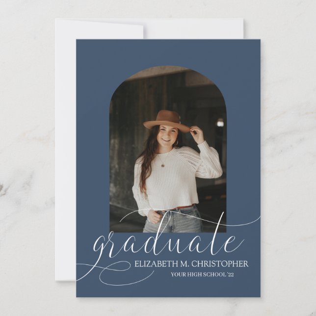 Faire-part Chic Navy Blue Arch 5 Photo Collage Graduation (Devant)