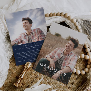 Faire-part Chic Navy Blue Message et diplôme photo