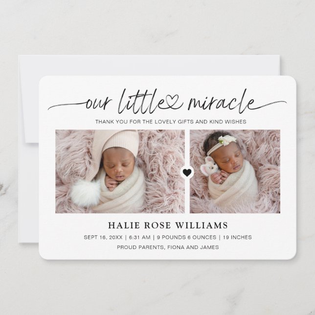 Faire-part Chic Notre Petit Miracle Collage Photo Naissance (Devant)
