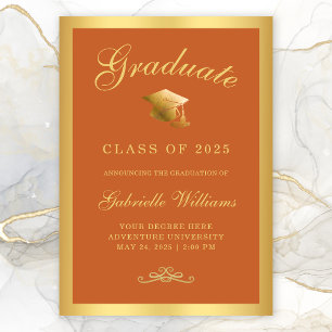 Faire-part Chic Orange Gold Frame Script Graduation