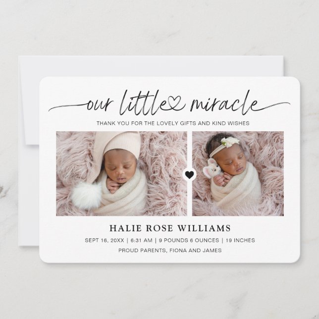 Faire-part Chic Our Little Miracle Photo Collage Naissance (Devant)