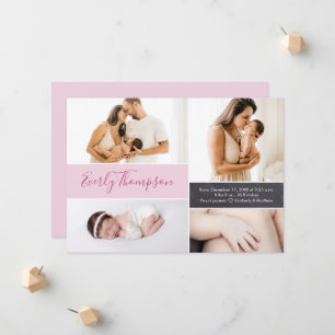 Faire-part Chic Pink Nom personnalisé et collage photo de pet