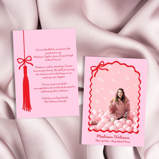 Faire-part Chic Tassel Bow Grad Photo 2025 Graduation (Chic Tassel Bow Grad Photo 2025 Graduation Announcement)