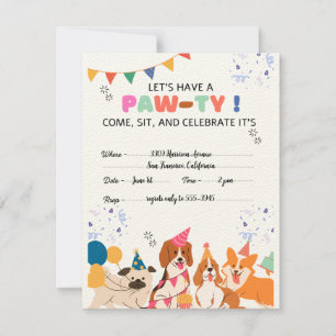 Faire-part Chien chiot Anniversaire Fête Chiot Paw-ty Invitat