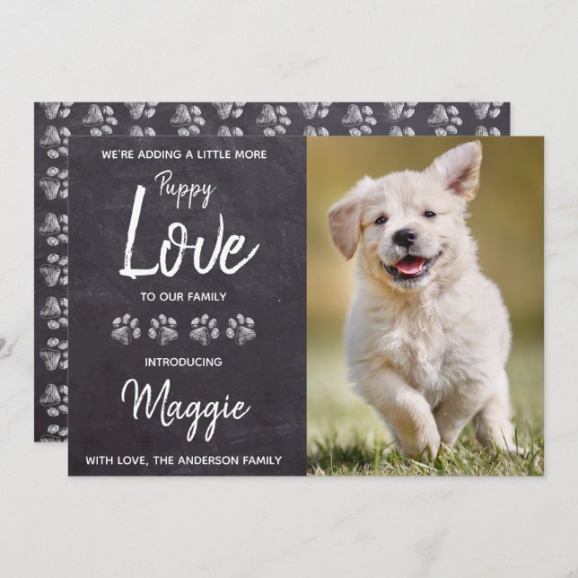 Faire-part Chien d'amour chiot Nouveau animal de compagnie (Devant / Derrière)