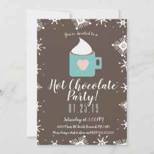 Faire-part Chocolat Chaud de Camp et Flocons de Neige Fête d'