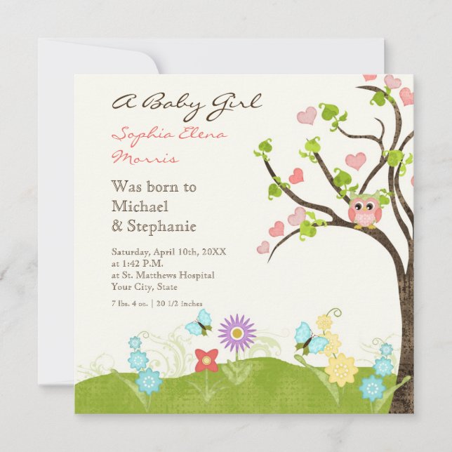 Faire-part Chouette mignonne à lunettes de soleil Arbre de vi (Devant)