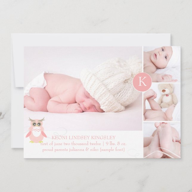 Faire-part Chouette rose PixDezines/do-it-yourself couleur ac (Devant)