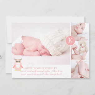 Faire-part Chouette rose PixDezines/do-it-yourself couleur ac