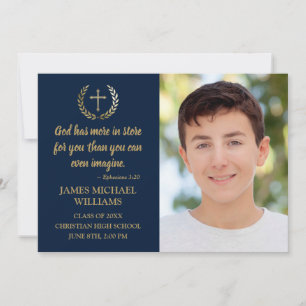 Faire-part Christian Bible Verse Photo Blue Boy Graduation