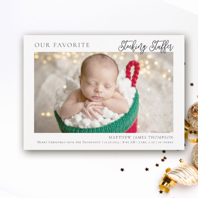 Faire-part Christmas Stocker Stuffer Modern Funny Photo Baby (funny christmas baby announcement stocking stuffer funny humorous photo cute adorable)