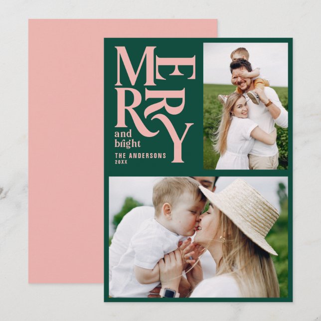 Faire-part chritteurs vintages verts et roses (Devant / Derrière)