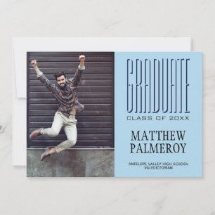 Faire-part Cinema Lettering Blue Photo Graduate Announcement