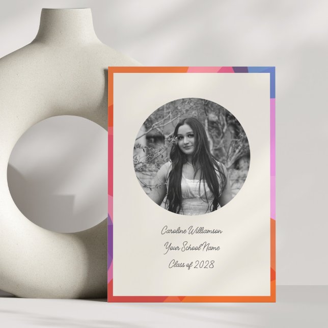 Faire-part Circle Photo Bordure colorée Graduation moderne (Créateur téléchargé)