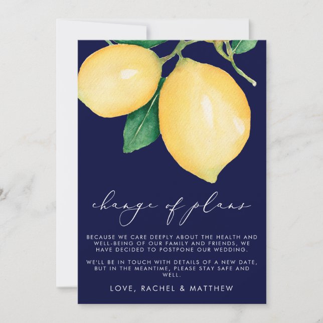 Faire-part Citrons Aquarelle Mariage Changement de Plans (Devant)