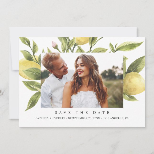 Faire-part Citrons et feuilles Boho Mariage Photo enregistrer (Devant)
