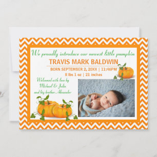 Faire-part Citrouille photo Chevron - Annonce de naissance